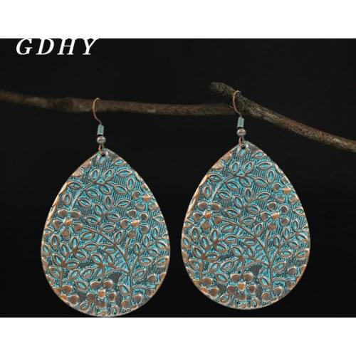 Bohemian Ethnic Water Drop Engraving Pattern Dangle Earrings Retro Pattern Long Eardrop For Women Holiday Earrings Jewelry Gift