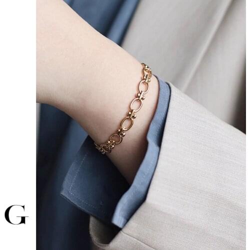 GHIDBK Minimalist Statement Hollow Thick Chain Bracelets Street Style Unique Design Bangles Summer Stainless Steel Women Jewelry