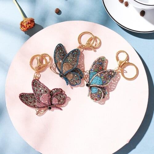 XDPQQ European and American fashion jewelry key chain color rhinestone hollow butterfly shape key ring creative gift