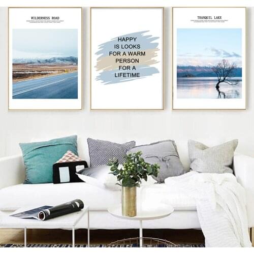 Road Lake Landscape Canvas Art Print Painting Poster Wall Pictures For Living Room Home Decorations Letter Canvas Printings