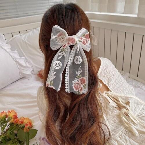 Elegant Fabric Embroideried Lace Bow Hair Clips for Girls Women Hairpins Hairclips Hair Clip Hairgrip Jewelry Hair Accessories