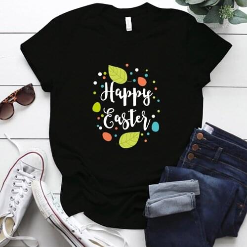 Aesthetic Graphic T Shirts Happy Easter Colorful Eggs Printing Womens Tshirts Plus Size Crew Neck Oversized T Shirt Y2k Tops