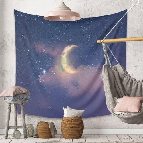 Purple Nature Tapestry Wall Hanging Moon Star Night Sky Trippy Tapesty Aesthetic Room Decor Home Decoration Wall Blanket Curtian