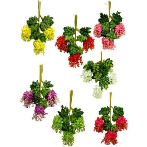 Pretty 12pcs Artificial Hydrangea Orchid Wisteria Flower Vine for DIY Simulation Wedding Arch Square Rattan Wall Hanging Flowers
