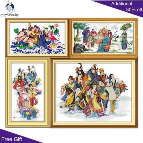 Joy Sunday Chinese Taoist Fairy Needlework R253 R254(1) R254(2) R288 Counted and Stamped Home Decor The Eight Immortals Cross St