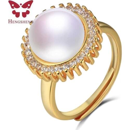 HENGSHENG 2019 Classic Royal Natural Pearl Ring Fashion Flexible Engagement Wedding Jewelry For Women Charms Jewelry 10-10.5MM
