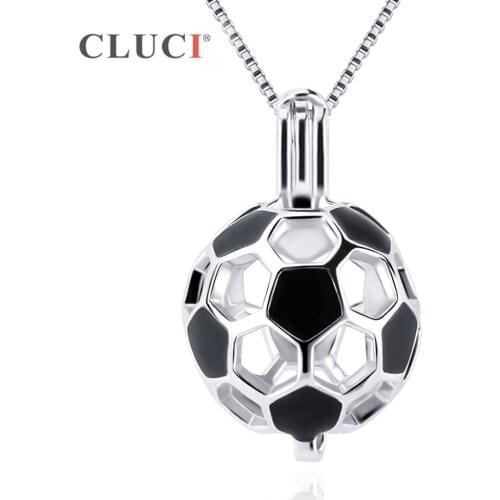 CLUCI 925 Sterling Silver Soccer Ball Charms Pendant Women Jewelry Gift Real Silver 925 Soccer Shaped Pearl Cage Locket SC373SB