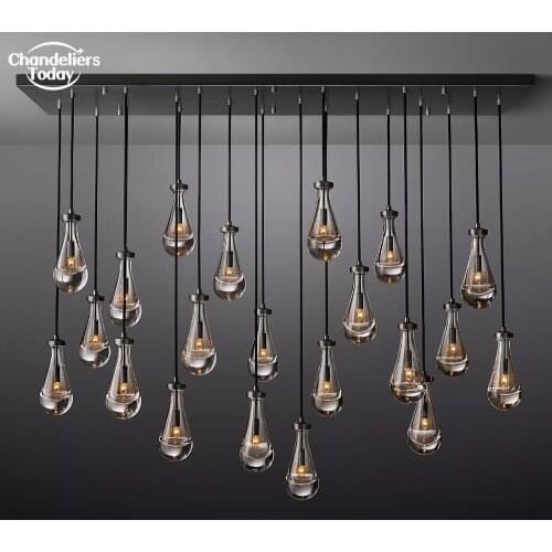 Rain Drops Linear Chandelier 54" Modern Glass Raindrop Pendant Light Black Chandeliers Hanging Light For Living Room Restaurant