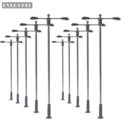 LQS11 10pcs Model Railway Train Lamp Post Two-head Street Lights N TT Scale LEDs NEW White/Warm White