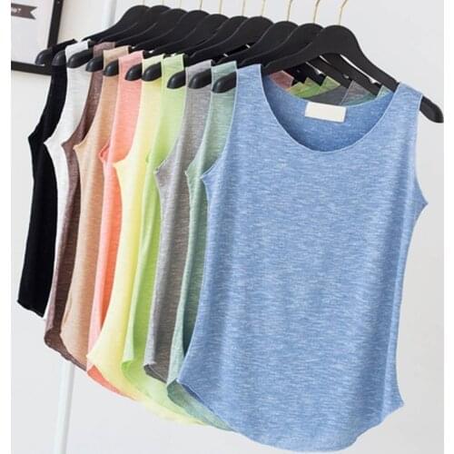 Women Tank Top Sexy Camisole Blouse T-shirt Sleeveless Fitness Tank Tops T Shirt Cotton O-neck Slim Casual Sports Vest Camis