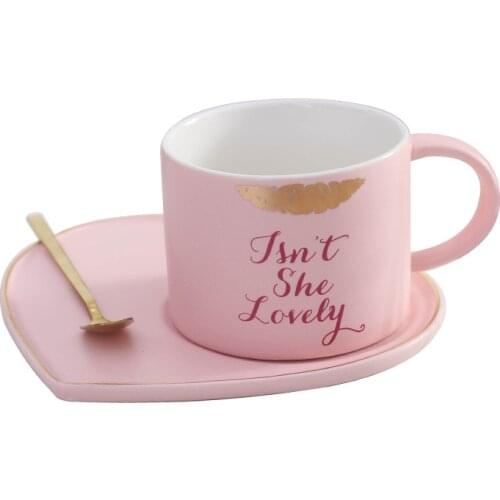 370ml Cute Heart-shaped Coffee Cup Butterfly Set Love Dish Korean Couple Coffee Mug Creative Girlfriend Gift with Spoon
