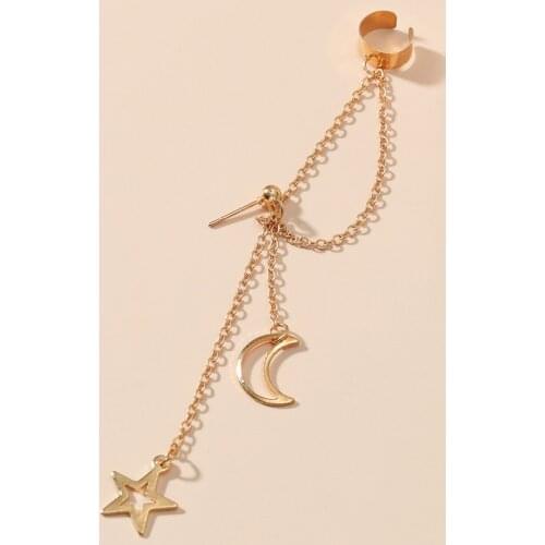 Fashion Stars Moon Clip Earrings Ear hook Personality Metal Ear Clips Double pierced Earring Earrings Women Girls Jewelry