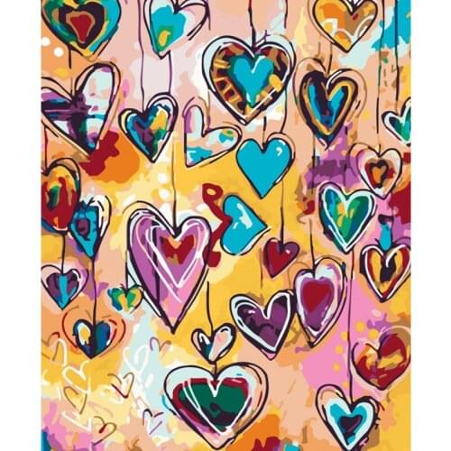 Colorful Little Red Hearts Scenery Painting By Numbers Hand Painted Oil Adult Child Picture Colouring Home Decor Unique Gift