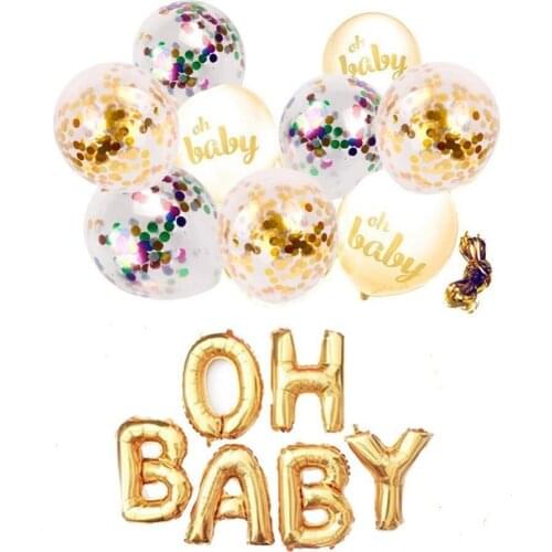 Gender Reveal Party Supplies Kit Boy or Girl Baby Shower Decorations 16inch Letter Balloon & 9 pcs White Gold Confetti Balloons