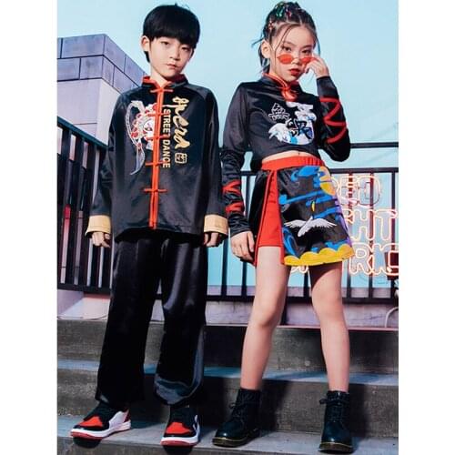 New Kids Hip Hop Clothing Chinese Style Tang Suit Dance Costume Performance Stage Outfits Girls Jazz Catwalk Fashion Wear BL5461