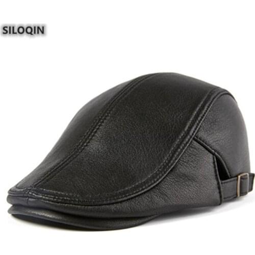 SILOQIN New Genuine Leather Hat Autumn Winter Mens Berets Sheepskin Leather Cap Fashion Men Brands Caps Multicolor Dads Hats