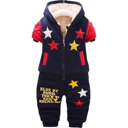 New Winter Fashion Baby Girls Clothes Suit Children Boys Thick Hooded Coat Pants 2Pcs/Set Toddler Sports Costume Kids Tracksuits