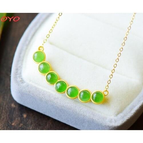 New jewellery, elegant and natural s925 silver inlaid Hetian jasper clavicle chain necklace female