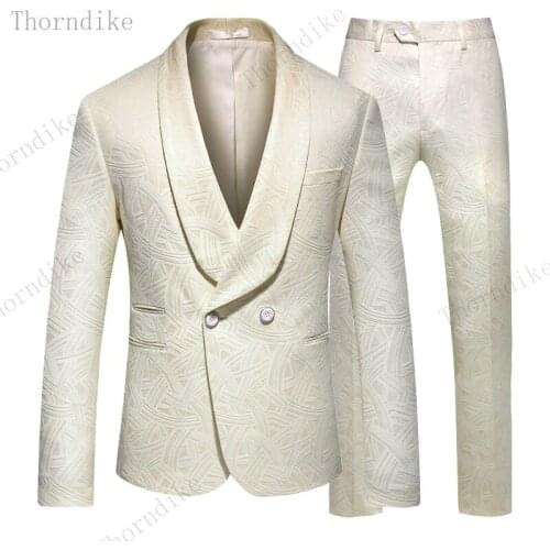 Thorndike New Elegant Costume Homme Lapel Ivory Dinner Party Groom Wear Men Wedding Suits For Men Prom Tuxedo Blazer