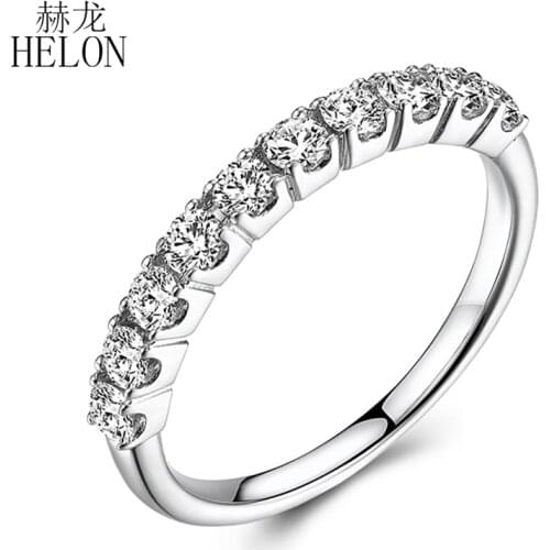 HELON Sterling Silver 925 Moissanite Ring 0.5CT VVS/DEF Color Test Positive Moissanite Band Diamond Engagement Wedding Ring