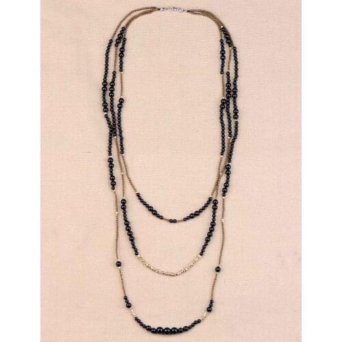 Boho Black Onyx with Seed Beads 3 Layers Beaded Necklace Classic Natural Stones Women Statement Necklace Vintage Jewelry