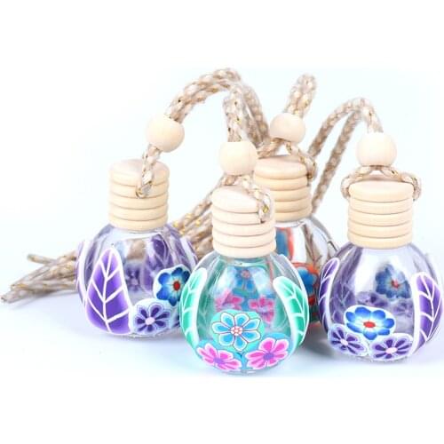 1PC 12ml Air Freshener Car Hanging Perfume Fragrance Flower Print Empty Glass Bottle Car Interior Hanging Decor Random Color