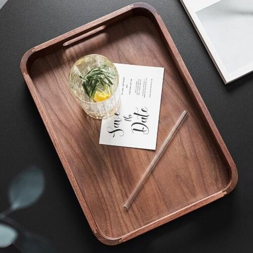 Japan Style Black Walnut Storage Tray Rectangle Natural Wood Tea Tray with Handle Multi-Function Home Use Serving Tray
