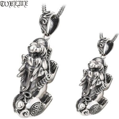 100% 925 Silver Fengshui Pixiu Symbol Pendant vintage sterling Wealth Pixiu Symbol Amulet Pure Silver Lucky Piyao Pendant