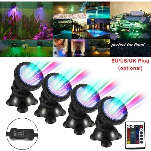 1 Set 4 Lights LED Underwater Spot Light Waterproof RGB Aquarium Lamp with Remote Control Garden Fountain Pond Underwater Lamp