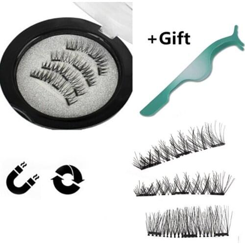 New 2Pairs 3 Magnetic Eyelashes Extension Natural False Eyelashes on magnets Reusable 3D Magnetic Fake Eye Lashes Makeup+1p Clip