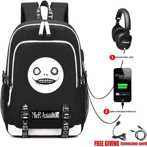 USB Charging Headphone jack Students bookbag Men travel shoulder bag Backpack for Game NieR: Automata YoRHa 2B backpack 4 style
