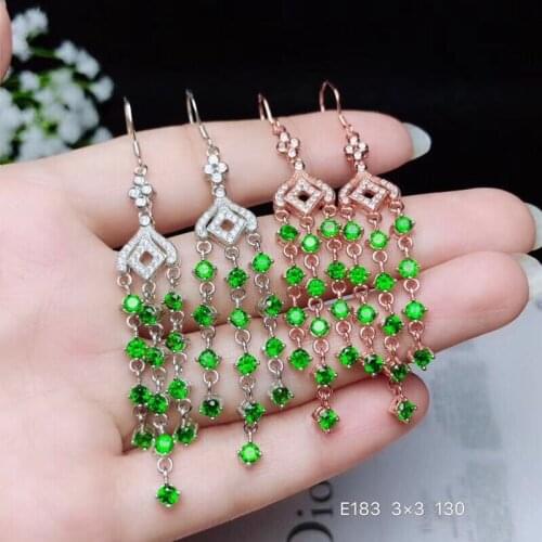 Natural green diopside gem drop earrings S925 silver natural gemstone earrings long Tassels Fan woman girl gift birthday jewelry