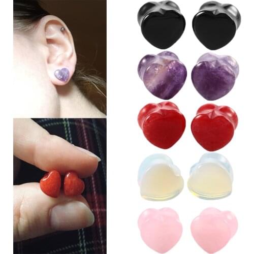6-16mm 2Pcs Heart Shaped Stone Ear Plugs and Tunnels Piercing Ear Expanders Stretcher Gauges Earrings for Body Piercing Jewelry