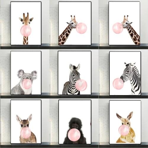 Elephant Giraffe Poster Animal Print Kindergarten Canvas Painting Mural Children Nordic Image Childrens Baby Room Decoration
