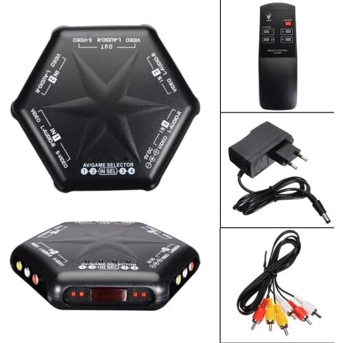 Onsale 1pc 4 in 1 out S-Video Video Audio Switch 4 Port Video Game RCA AV Switch Box Selector Splitter + Remote Kits for PC DVD