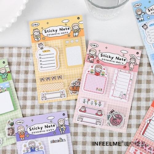 Have Fun Series Cute Girl Rabbit Bear Memo Pad Kawaii Sticky Notes Girl Diary DIY Decorative School Notebook Stationery