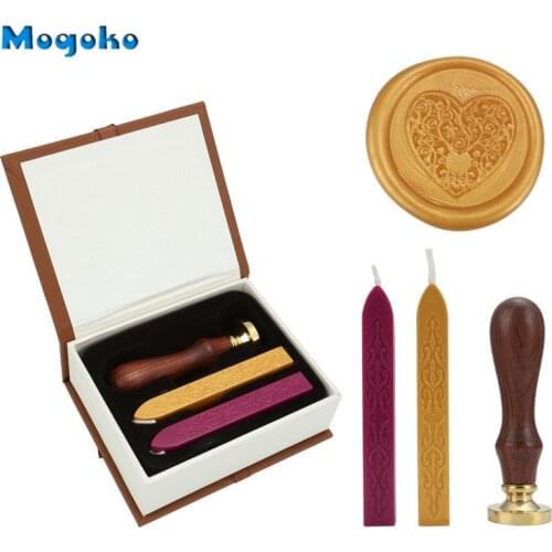 Mogoko Vintage Sealing Wax Stamp With Seal Wax Sticks with Wicks Wax Seal Stamp Set Cards Scrapbooking Decor With Love/Heart