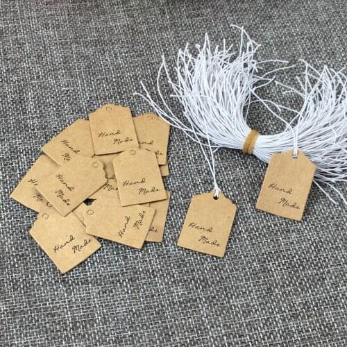 3*2cm HandMade Small Gift Tags Kraft Jewelry Blank Package Hang Tag Head Card DIY 1000pcs Tag+1000pcs Strings Accept custom logo