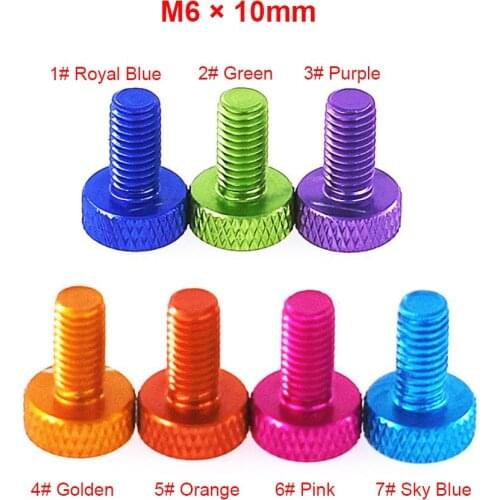 4pcs M6x10mm Knurled Thumb Screws, Aluminum Alloy Flat Head Screw, Colourful Screw, Grid Pattern, for Computer Case
