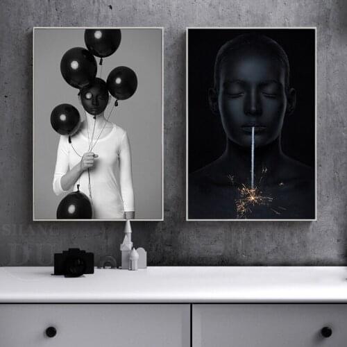 Abstract Black Face Woman Artwork Canvas Painting Posters Modern Nordic Wall Art Prints Picture For Living Room Home Decoration