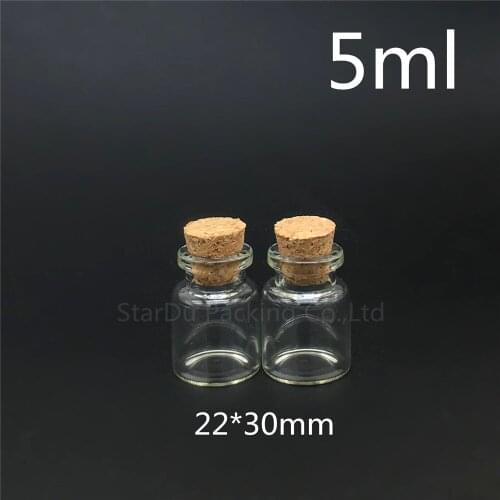 Free Shipping 1000pcs 5ml Small Cute Mini Cork Stopper Glass Bottles Vials Jars Containers 5cc Small Wishing Bottle With Cork
