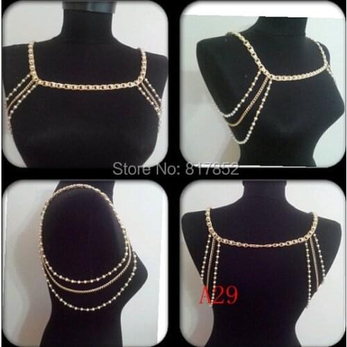 FREE SHIPPING HOT SELLING New A29 Women Gold Chains Jewelry White Imitation Pears Chains Shoulder Chains Chains Jewelry