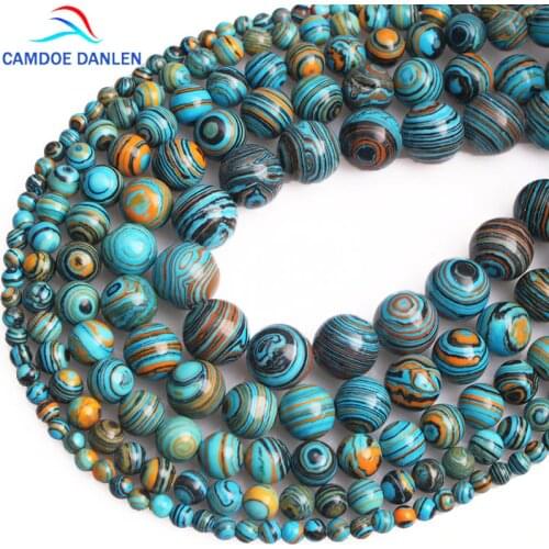 CAMDOE DANLEN Natural Stone Blue Malachite Peacock Stone Round beads 4 6 8 10 12MM Loose Bead For Jewelry Making Fit diy Jewelry
