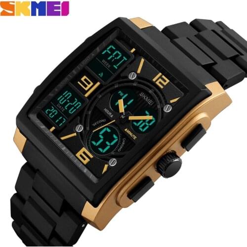 SKMEI Japan Quartz Digital movement Dual Dispaly Mens Clock Military 3 Time Countdown Male Sport Watches Relogio Masculino 1274