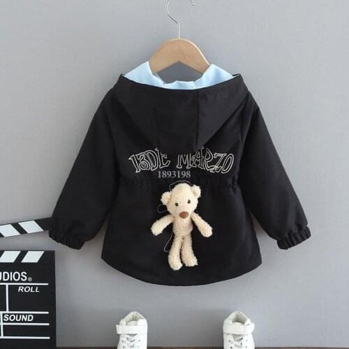 Girls Spring Autumn Hooded Jackets Kids Slim Bear Toy Windbreaker Children Fashion Tops