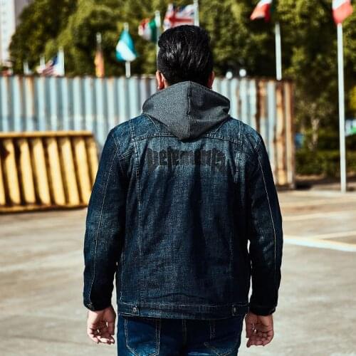 Extra XL Menswear Denim Shirt Trendy Coat Mens Black Letters Embroidered Denim Casual Jacket Mens Plus Size Men Clothing