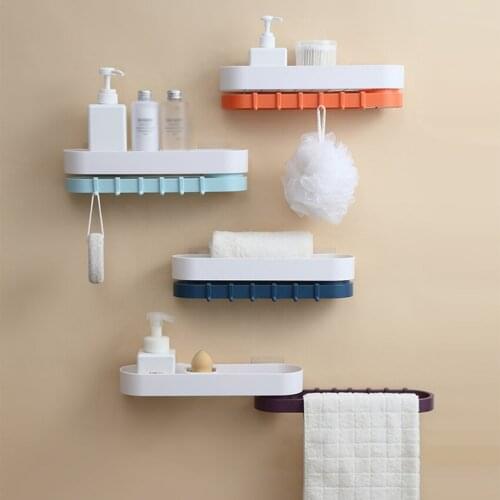 Double-layer Rotating Bathroom Shelves Storage Rack With Hooks, Wall Mounted Cosmetic Holder Towel Racks Kitchen Accessories