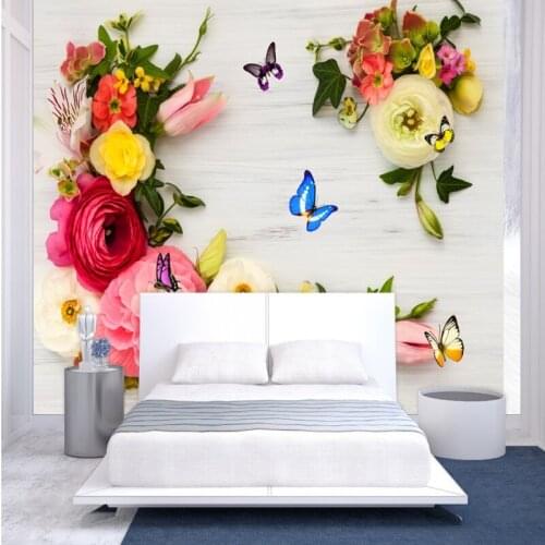 Custom mural Fresh floral butterfly TV backdrop coffee house living room bathroom bathroom wallpaper mural home decoration