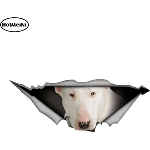 HotMeiNi 13cm x 4.9cm White Bull Terrier Car Sticker Torn Metal Decal Reflective Stickers Waterproof Car Styling Pet Dog Decal