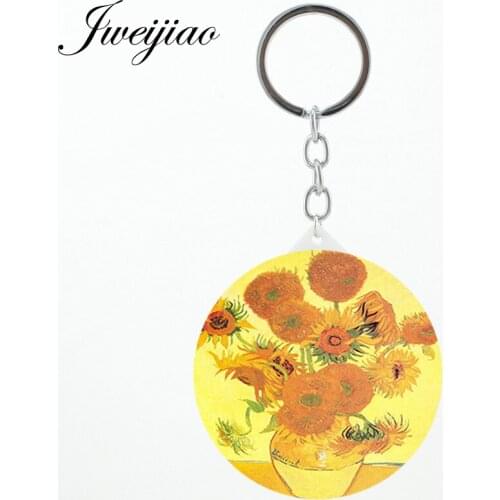 JWEIJIAO Famous paintings Sunflowers keyring Hand Mirror van gogh DIY charm Gift espejo for Autistic children ZZ96